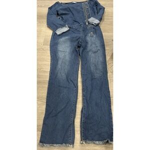 Eien U.S.A. Denim Jumpsuit Button Zip Cotton Stretch Long Sleeve Size 2XL